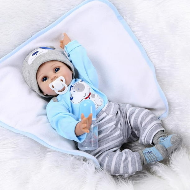 with a Print Animal Big Blanket Set Charm Baby 22 inch Reborn Baby Boy Soft Viny one Dolls with 3 Set Animal Embroidery hat and outft This is a Big Surprised